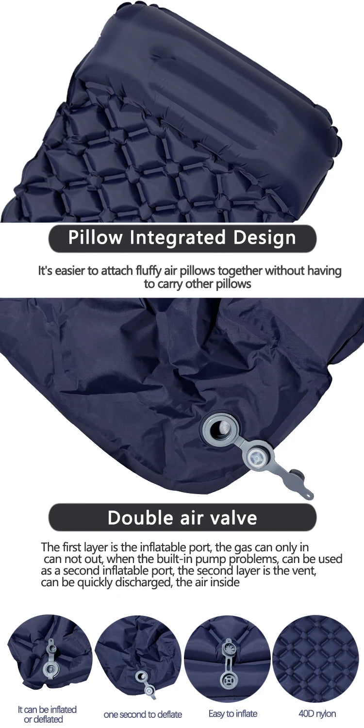 Outdoor Camping Inflatable Mattress Sleeping Pad With Pillows Ultralight Air Mat Built In Inflator Pump Hiking