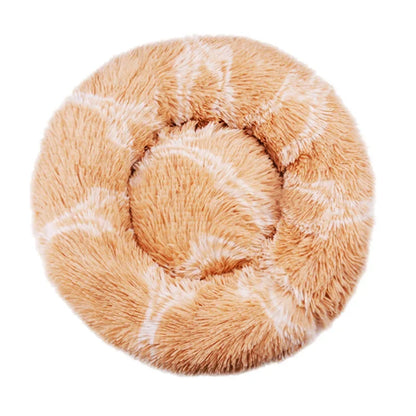 Round Plush Pet Bed For Dogs And Cats 40-90 Cm Diameter Fleece And Long Plush