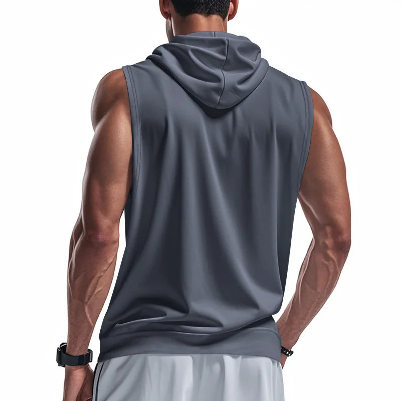 Summer Men's Hooded Zipper Tank Tops Casual Fitness Sports Vest Fashion Zipper Sleeveless Cardigan Tees Tops Male running Vest