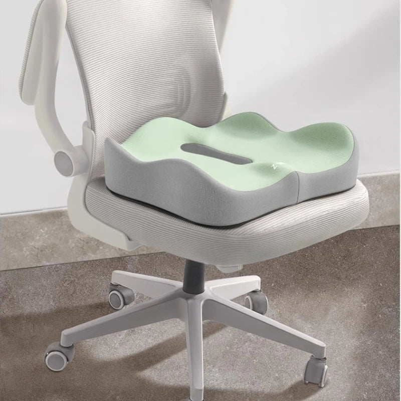 1pc Memory Foam Seat Cushion - 3D Ergonomic Support| Light Green & Grey, Washable Polyester, Car/Office Essentials