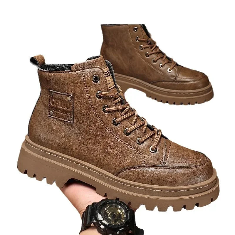 Men's Waterproof Leather Mid-Top Boots for Outdoor Hiking