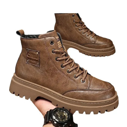 Men's Waterproof Leather Mid-Top Boots for Outdoor Hiking