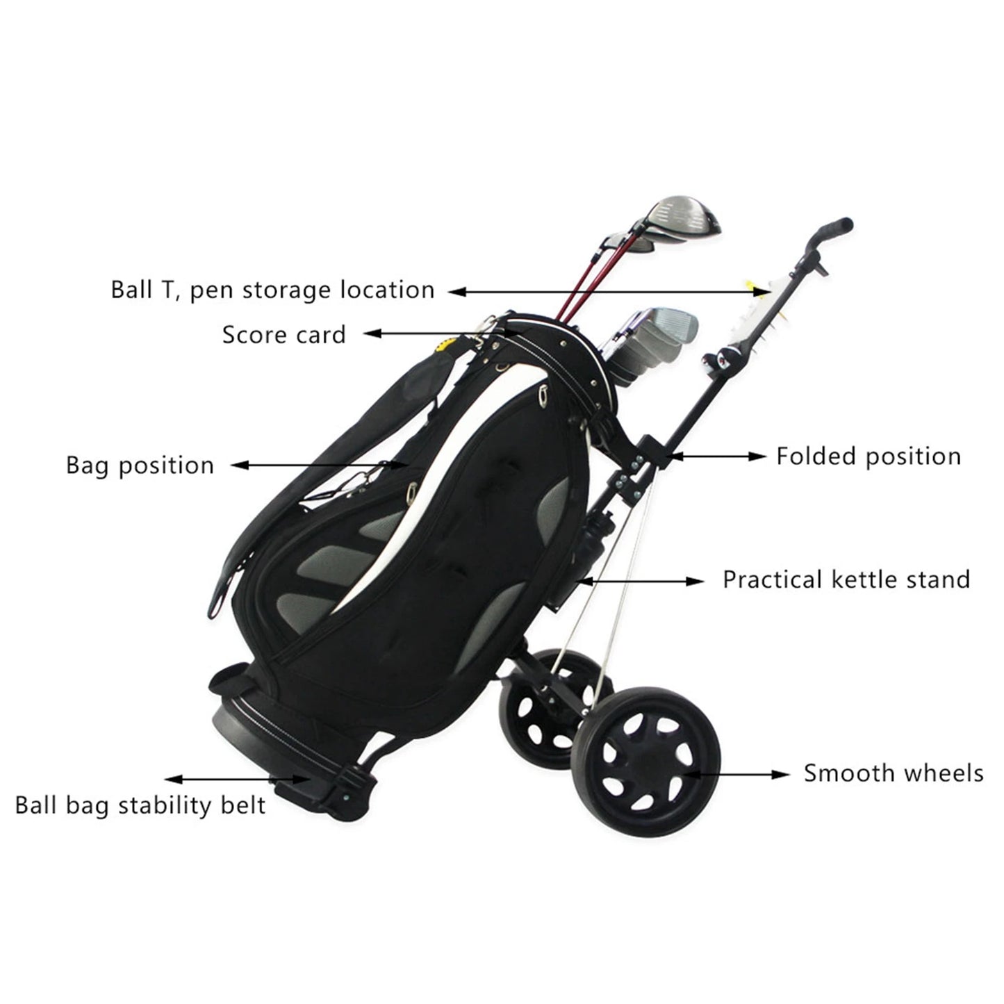 Foldable Golf Trolley Multifunctional 2‑Wheel Push Pull Cart Course Equipment