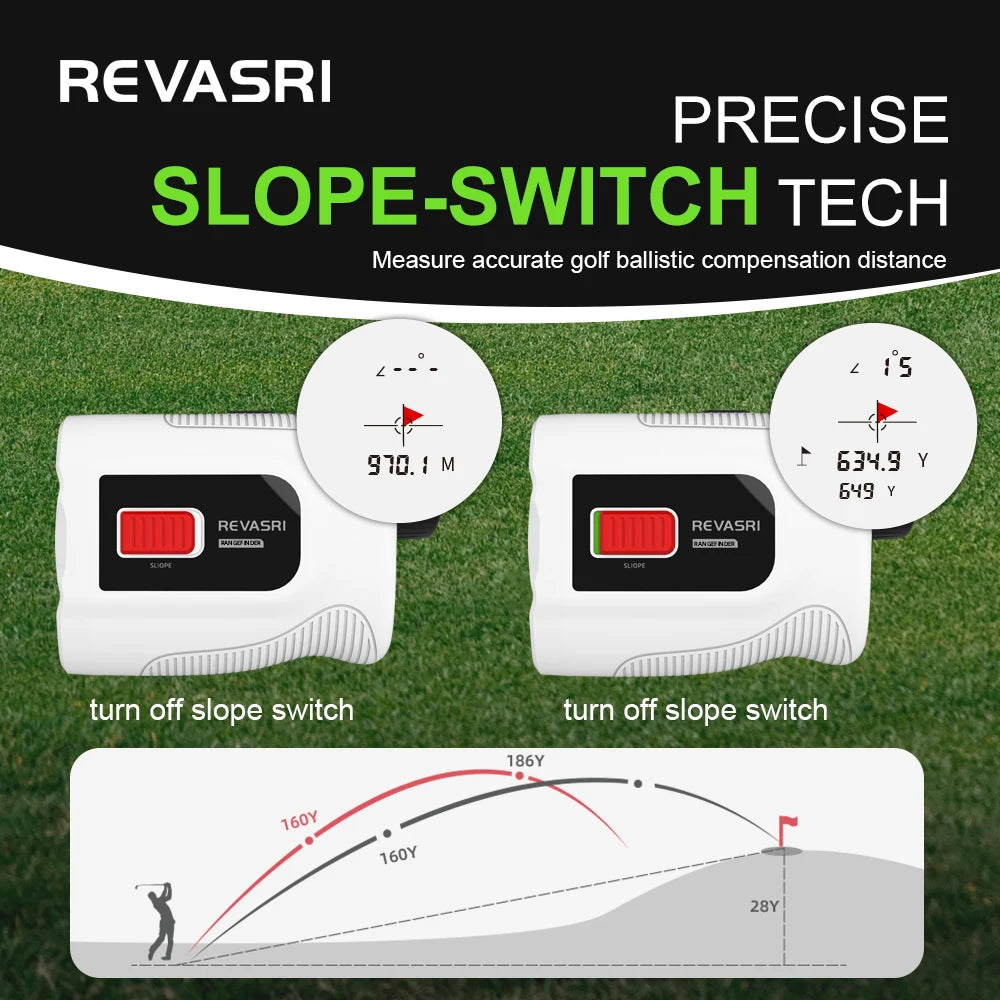 REVASRI Golf Laser Rangefinder with Slope Switch 650/1090Y Laser Range Finder Golf 6X Magnification Vibration with Magnet