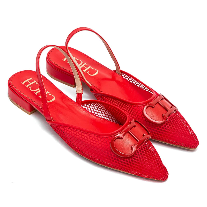 CHCH Women's Flat Shoes 2024 New Mesh Hollow Sandals Black Women's Shoes