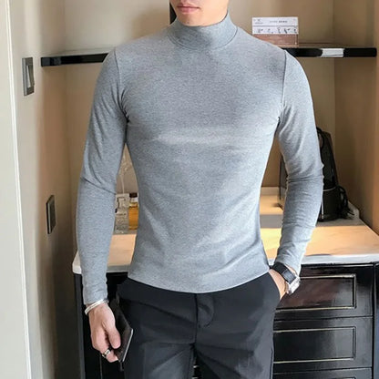 Men's Turtleneck Long Sleeve Pullover, Slim Fit, Polyester Elastane