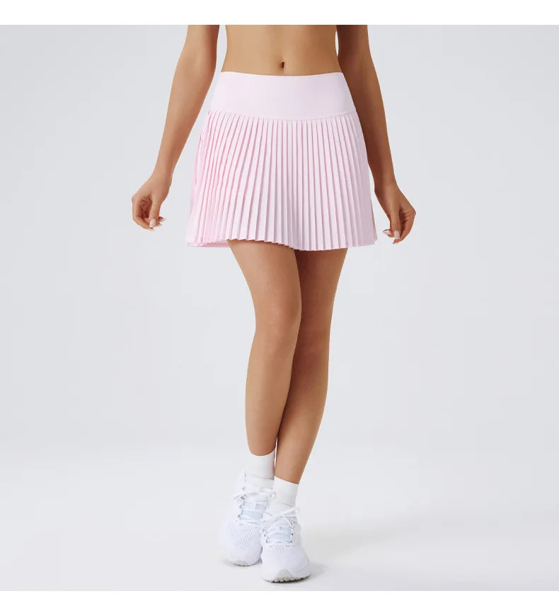 High Waist Women Tennis Pleated Skirt with Inner Lining High Waist Double Layer Design Sport Sexy Fitness Yoga Shorts Dancing