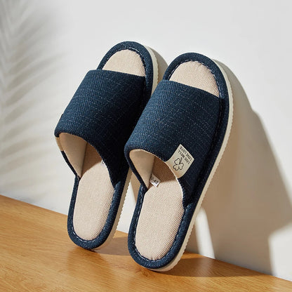 Men's Linen Slippers Indoor Open Toe Breathable EVA Insole