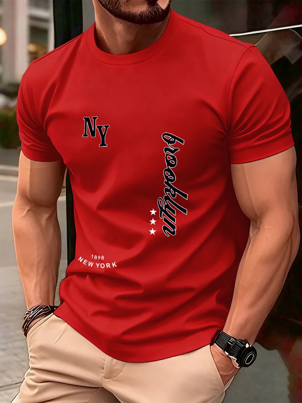 1898 New York Brooklyn Prints Cotton T-Shirts Men Summer Oversized O-Neck T Shirt Comfortable Short Sleeve Tops Basic Clothes