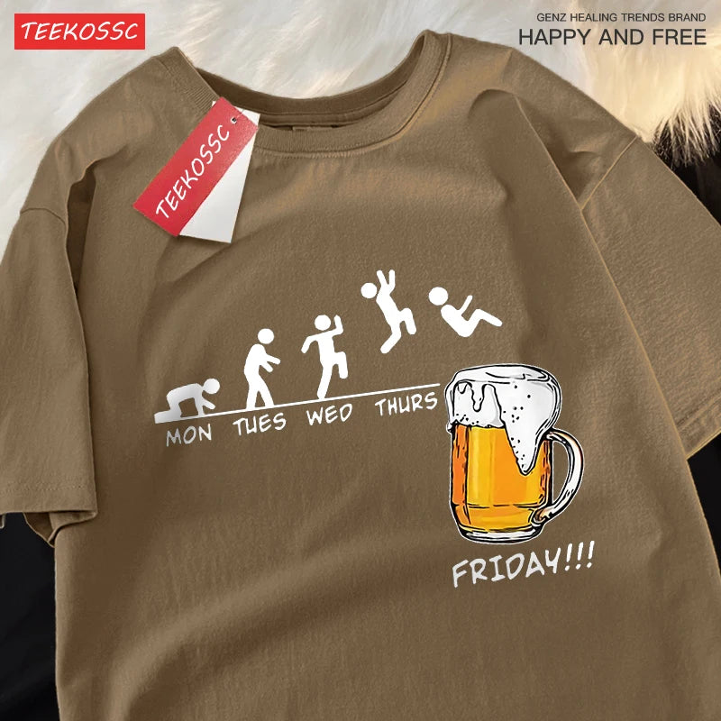 Friday Got Beer Freedom Fun Men Women Tshirt Harajuku Loose T Shirts Oversized Summer Short Sleeve Cotton Crewneck Casual Tshirt