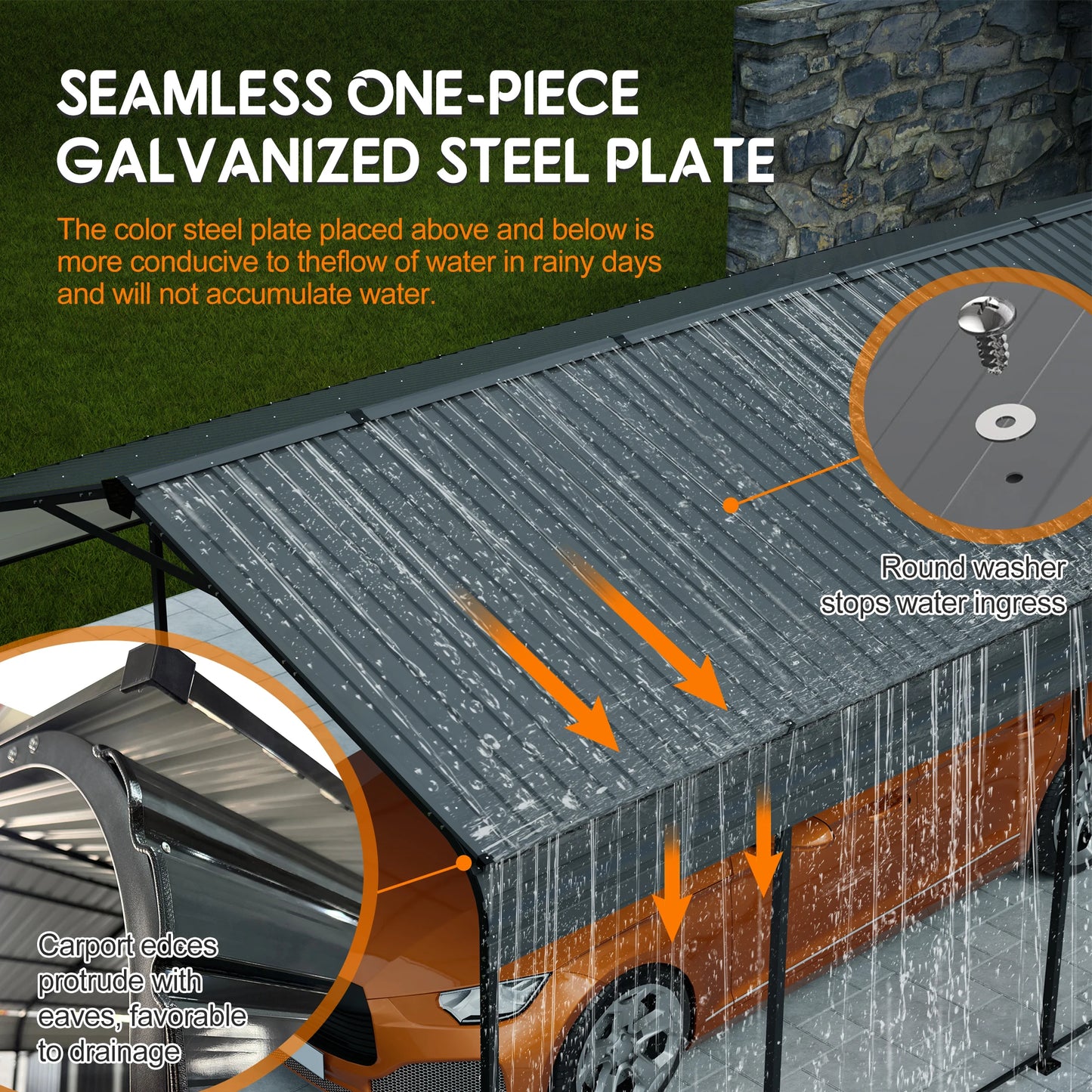 12x20 FT Heavy Duty Metal Carport, All-Weather Galvanized Steel Shelter for Cars, Trucks, Boats & SUVs in Black