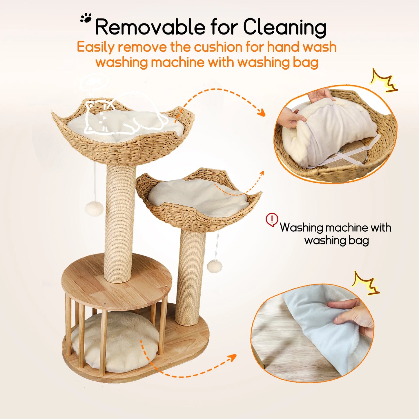 3-Tier Cat Tree Padded Plush Napping Perches Kitten Condo Sisal Rope Scratching Posts and Hanging Toy Tower for Indoor Kitties