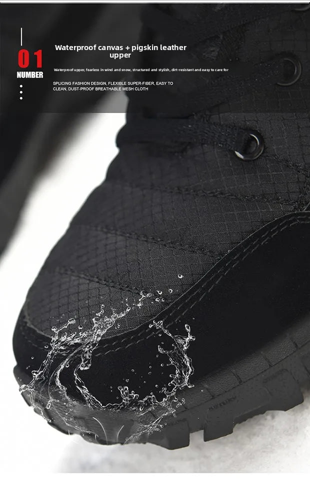 Men Winter Snow Boots Waterproof Leather High Top Plush Lined MidCalf Big Size