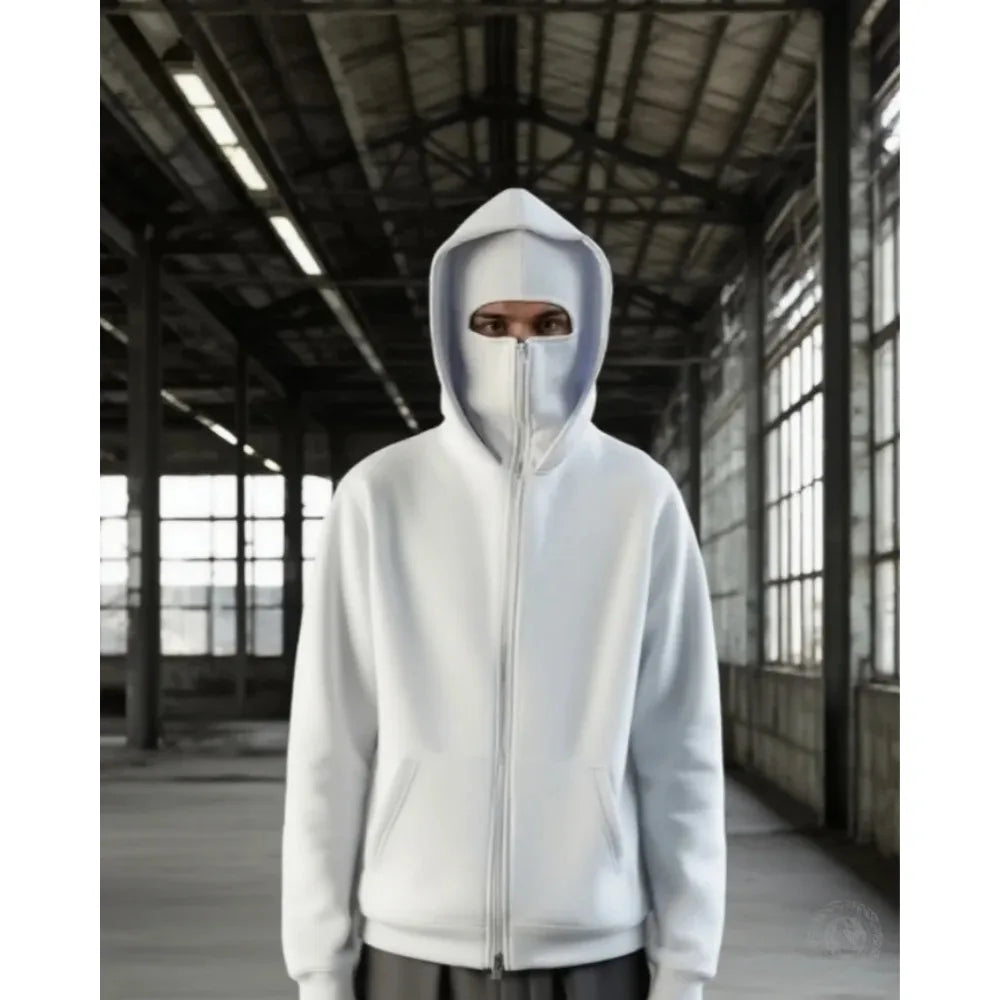 Pasamontañas Hombres Zip Sudadera con capucha Invierno Cálido Casual Sudadera Y2K con Capucha Mascarilla Diseño de Cremallera