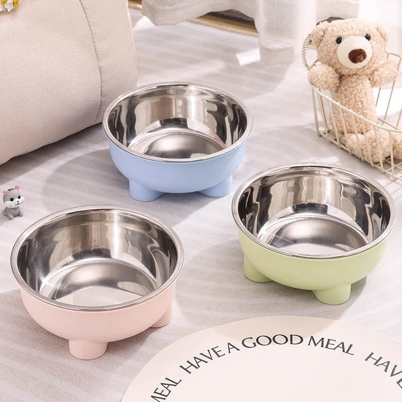 1PC Four-Legged Solid Color Stainless Steel Pet Dog Bowl And Cat Bowl For Indoor And Outdoor Use