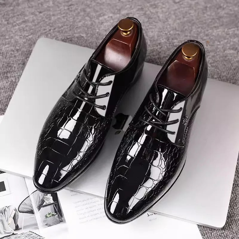 Plus Size Pointed Toe Men's Dress Shoes, Italian Oxford, Patent Leather