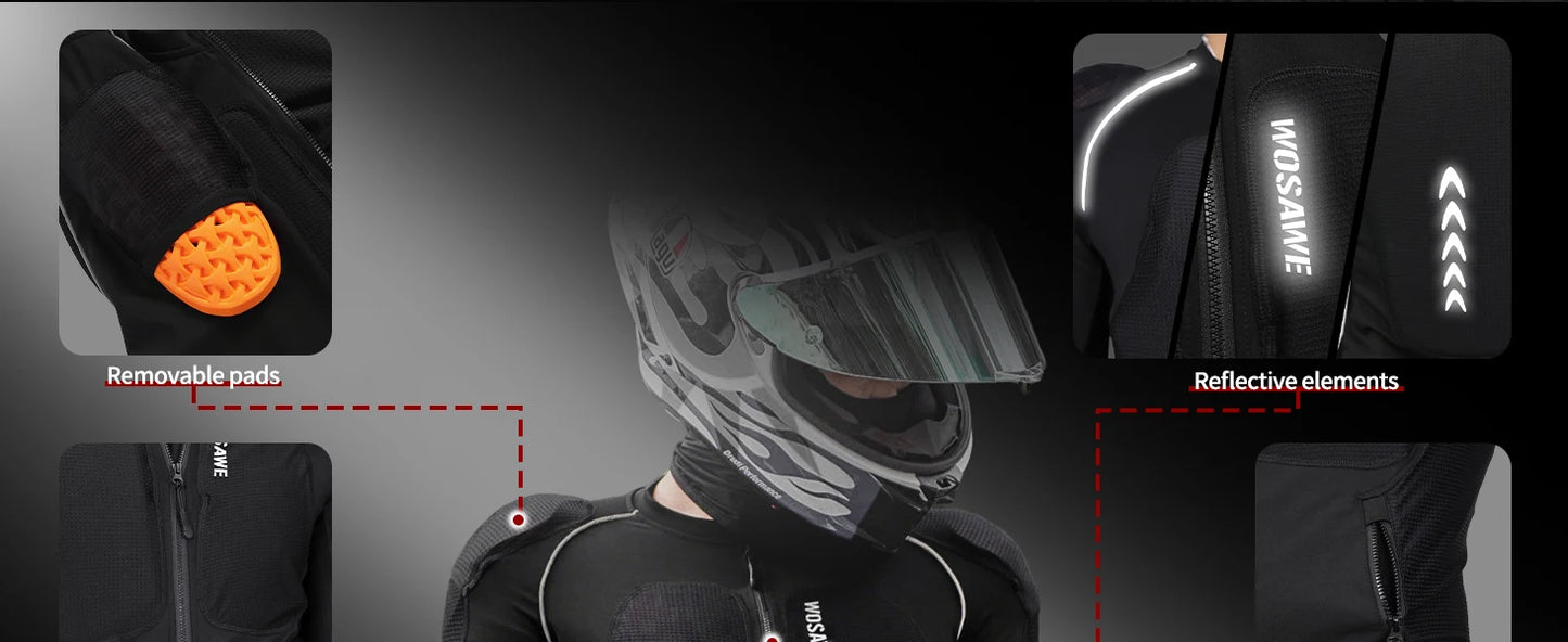 WOSAWE Motorcycle Jacket Full Body Armor Protection Jackets Motocross Racing Clothing Moto Riding Protectors CE Certification