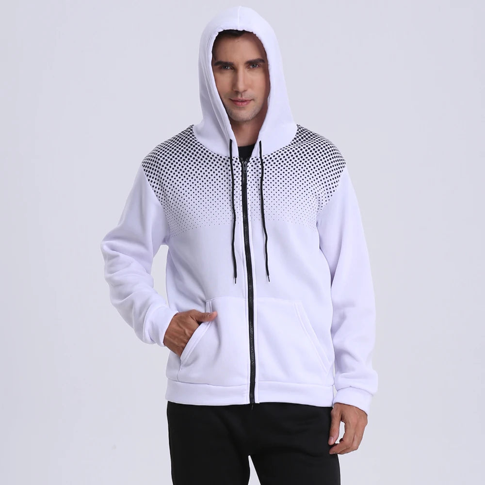 Men's Zip Up Hoodie Pocket Polka Pot Print Hooded Sweatshirt Sport Outdoor Casual Slim Fit Men Spring AutumnZipper Hoodie