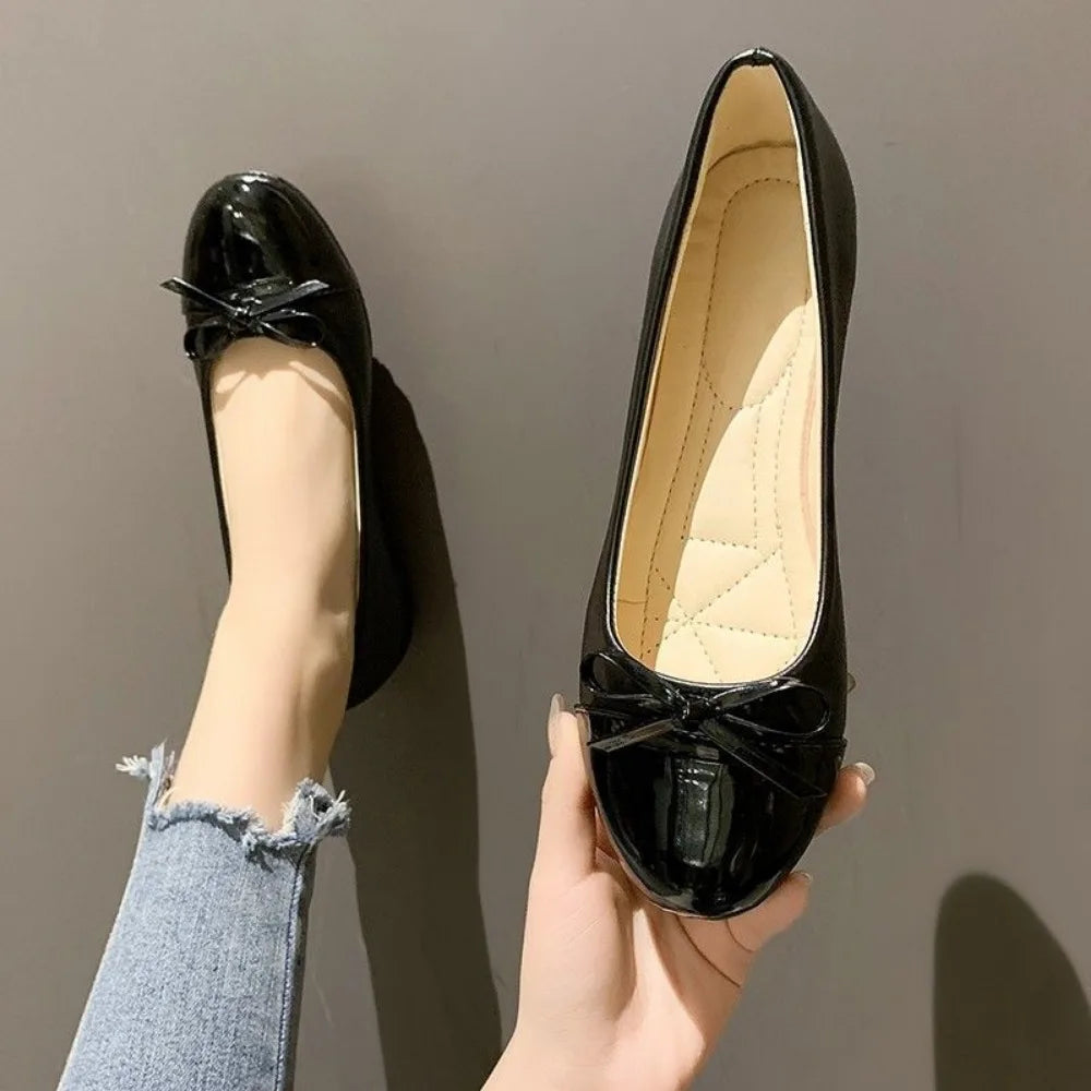 Ballerina Mother's Shoes Women's Flat Shoes Comfort Non-slip Ladies Loafers Leather Flats Elegant Bowknot Women's Single Shoes