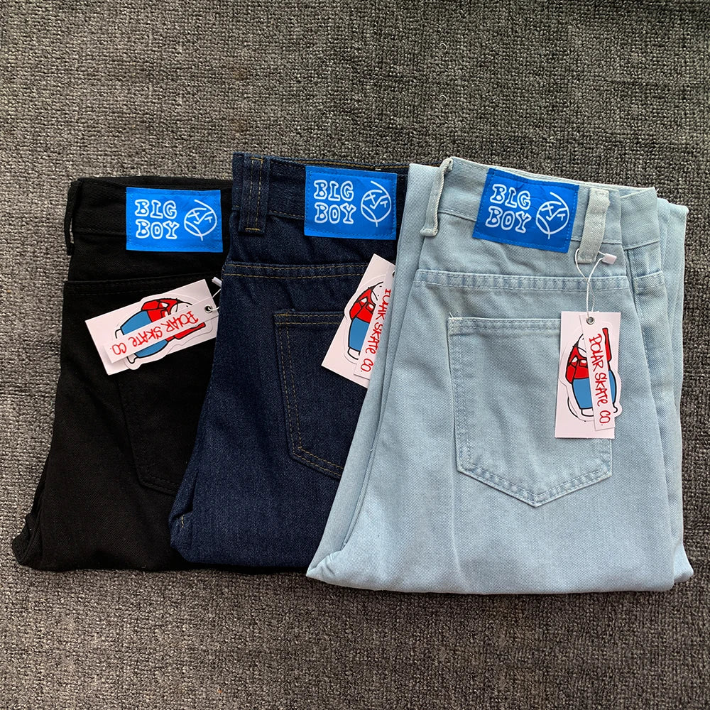 Y2K Embroidered Baggy Jeans For Women High Waist Denim Blue