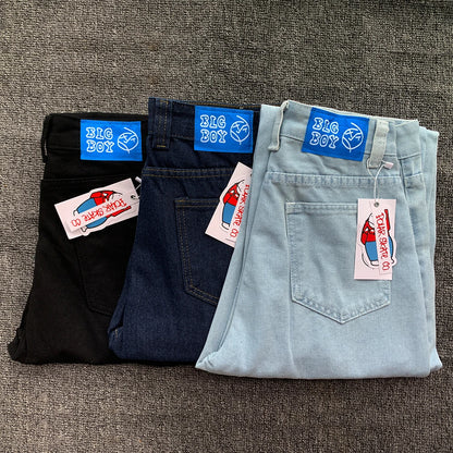 Y2K Embroidered Baggy Jeans For Women High Waist Denim Blue