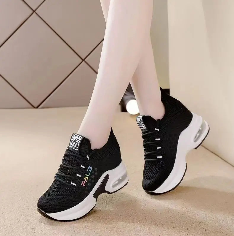 Breathable Thick Bottom Comfortable Women's Sneakers 2024 New Womens Lace Up Wedge Shoes Versatile Female Shoes