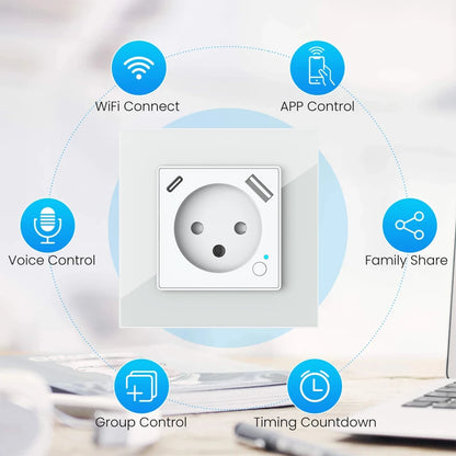 WiFi Smart Wall Socket EU Plug With USB C PD 20W Port