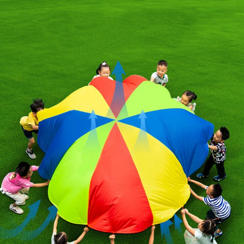2M Diameter Children's Outdoor Team Game Prop Rainbow Parachute Toy Jumping Bag Bouncing Floor Mat School Multiplayer Game
