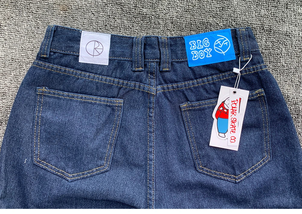 Y2K Embroidered Baggy Jeans For Women High Waist Denim Blue