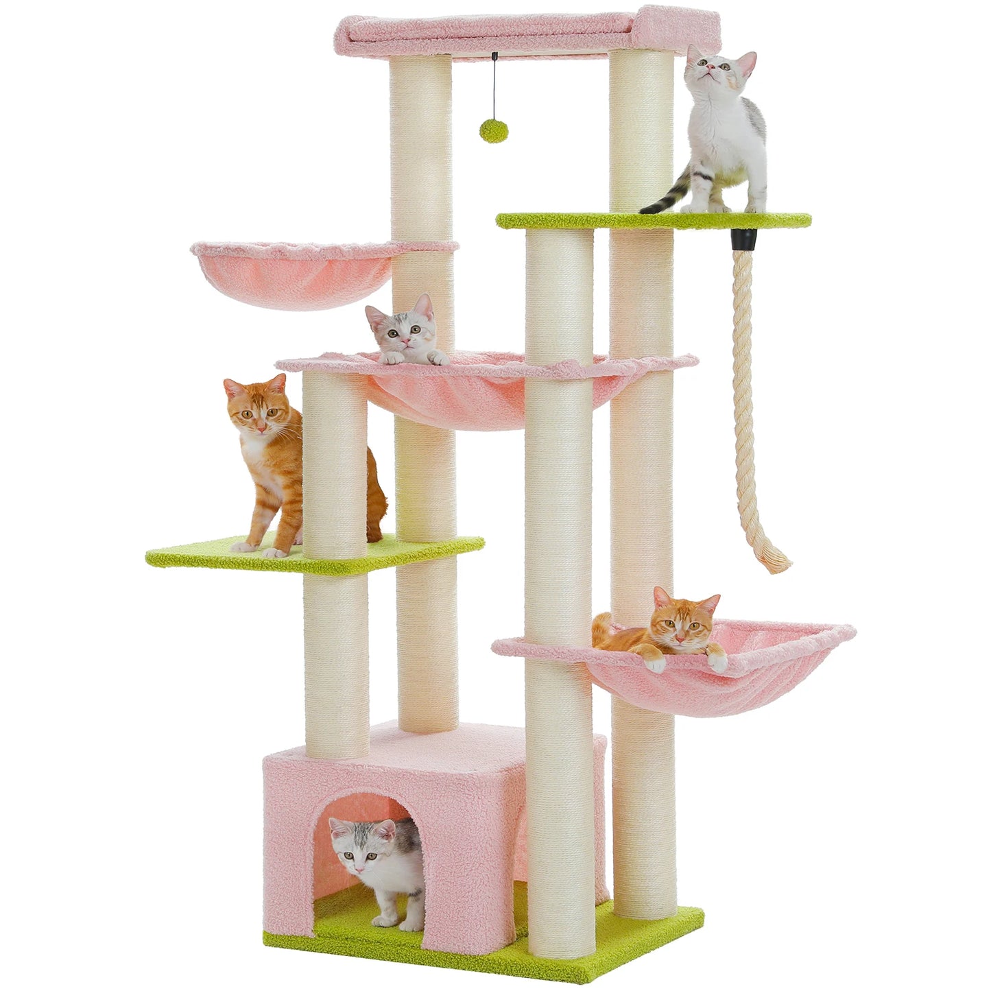 Multi-Level Cat Tree with Scratching Posts, Cozy Condo, Super Large Perch, Deep Hammocks, Tall Cat Tower for Indoor Adult Cats