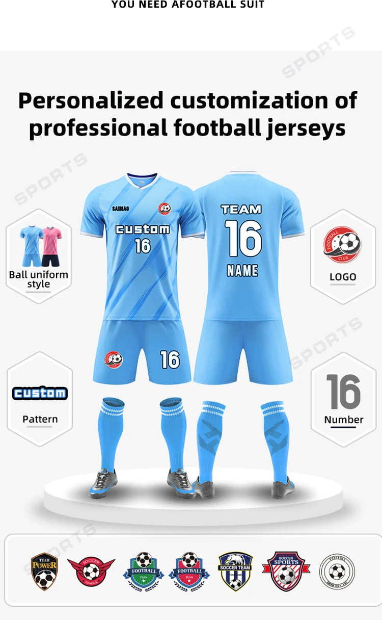 Adult Kid Football Jersey Men Customize Soccer Uniform Sports Shirt Women Futsal Sportswear Child Team Training Tracksuit Outfit