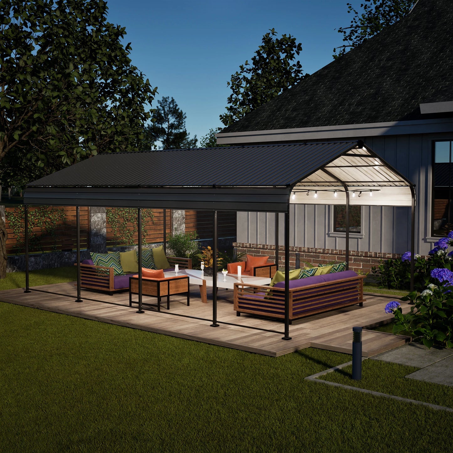 12x20 FT Heavy Duty Metal Carport, All-Weather Galvanized Steel Shelter for Cars, Trucks, Boats & SUVs in Black