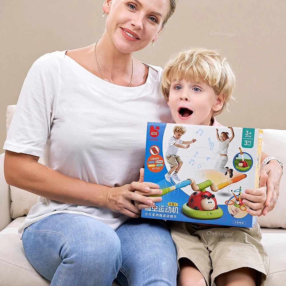 Musical Jump Sports Toys Toss Ring Game Toy and Rocket Launcher for Kids Ladybug Multifunction Outdoor Machine Gifts