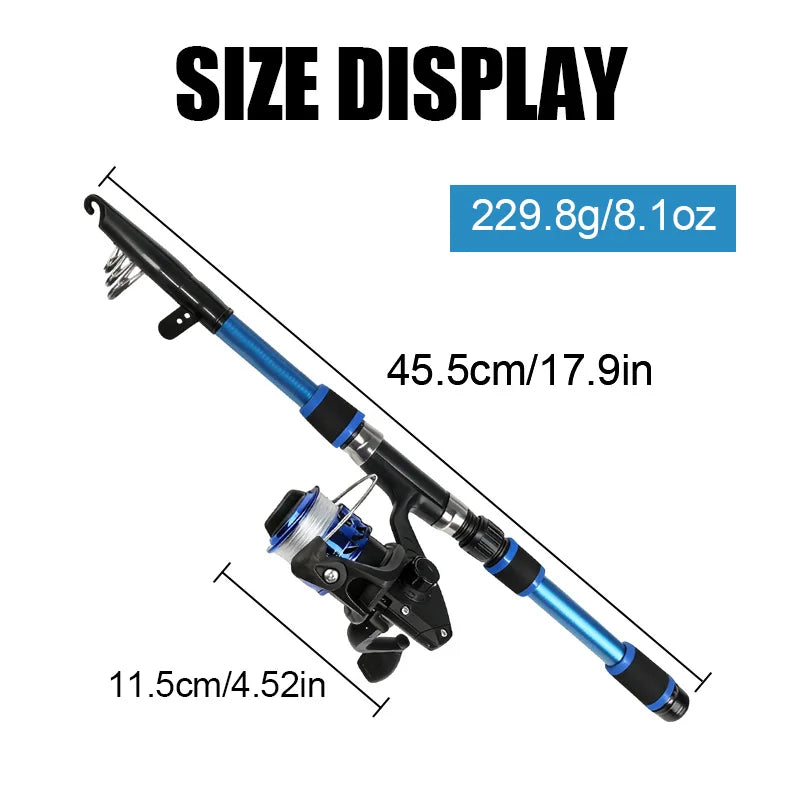Fishing Pole Set Full Kits With Telescopic Fishing Rod And Spinning Reel Baits Hooks Travel Pole Set