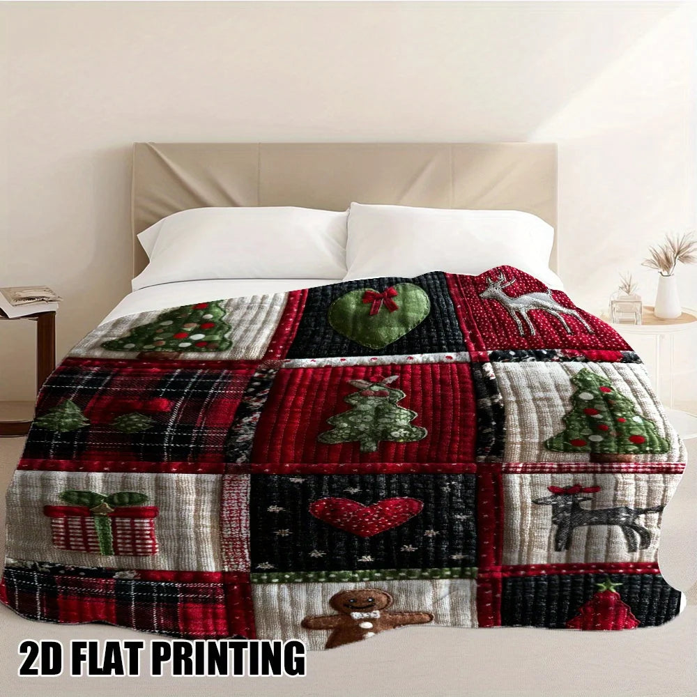 Cozy Christmas Throw Blanket – Soft Plaid with Candy, Santa & Reindeer for Sofa or Bed