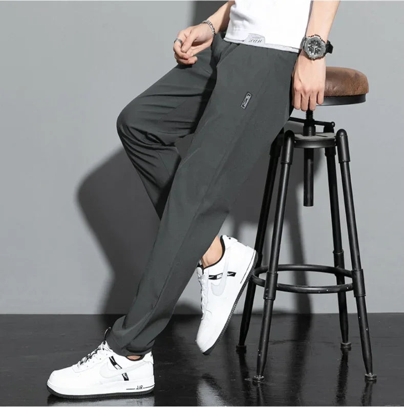 2025 Men's Slim Fit Golf Pants, Korean Style, Ice Silk Breathable Casual Sports Pants, Straight Fashion P