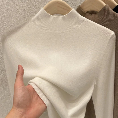 Women Turtleneck Knit Sweater Slim Fit Solid Color
