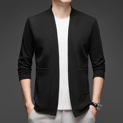 Men's Knit Long-Sleeved Open-Front Solid-Color Cloak Jacket All-Season Polyester
