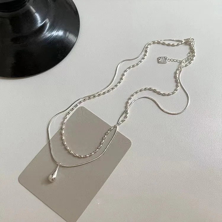 2025 Silver Simple Design Drop Pendant Necklace for Women Double Collar Chain Fashion Fine Jewelry Gifts Long Layered Necklace