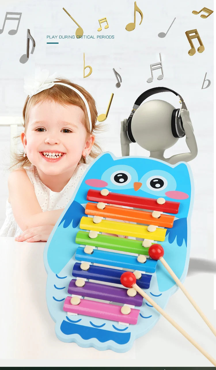 Montessori Wooden 8 Tones Multicolor Xylophone Wood Musical Instrument Toys For Baby Kids Puzzles Early Learning Games