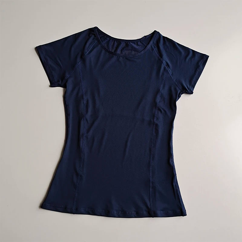 Spring and Summer Loose Women's Sports Short-sleeved Quick-drying Running Yoga Fitness T-shirt Mesh Breathable Neck Pullover Top