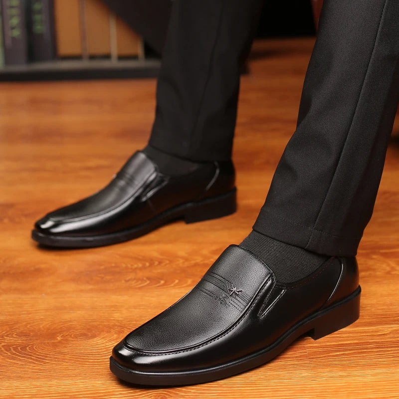 Leather Shoes Slip On Black Mens Formal Loafers Dress Moccasins
