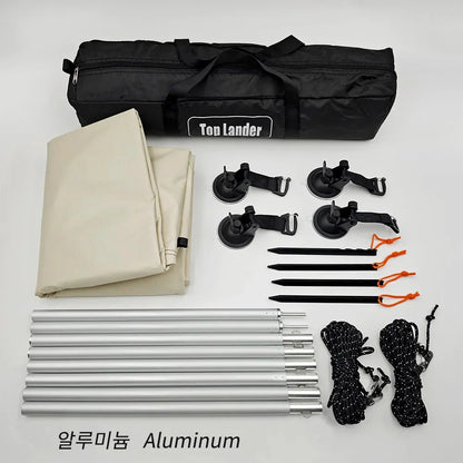 Car Side Awning With Suction Cup Anchors Black Waterproof UV Tent Shade