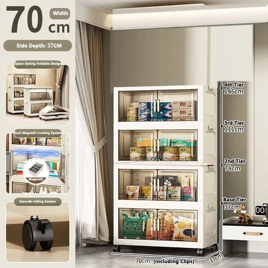 Storage Cabinet Folding Storage Box Home Living Room Toy Cabinet Storage Rack Snack Cabinet Installation-Free Kitchen Storage Cabinet Folding Storage Cabinet Organizer