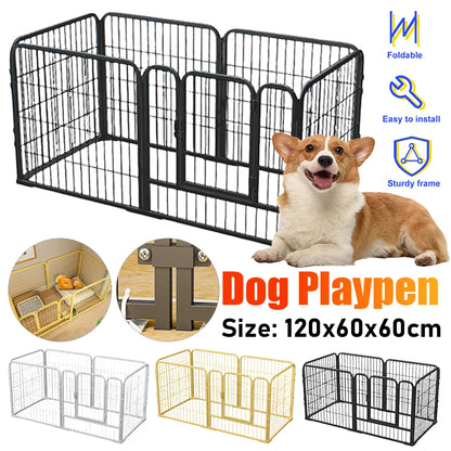 6 Panel Folding Dog Fence Playpen Heavy Duty Stainless Steel