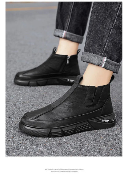 Mens Leather High Top Boots Waterproof Anti Slip Safety Motorcycle Boot