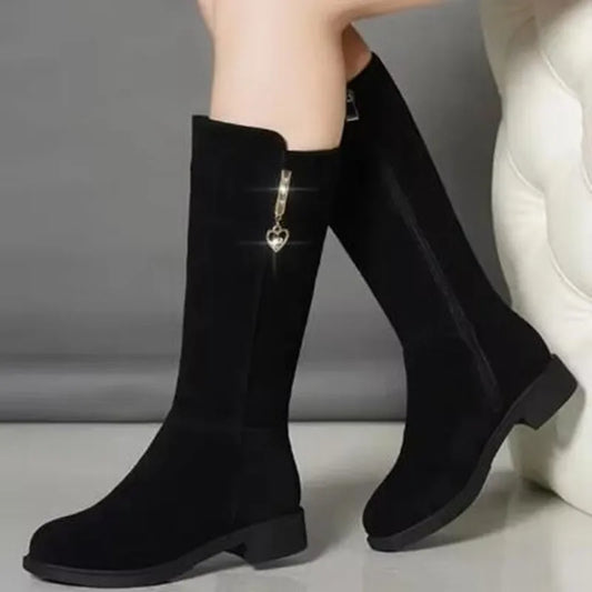 2025 New Women Warm Plush Snow Boots Casual Flat All-match Cotton Fashion Side Zipper Winter Shoes Thigh High Boot Botas Mujer