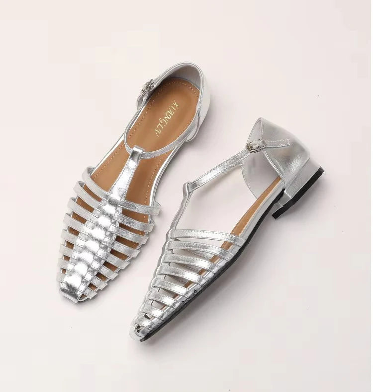 ZAROY Summer Cross Strap Flat Sandals Women Round Toe Ankle Buckle Hollow Casual Roman Sandalia Zapatos De Mujer сандали