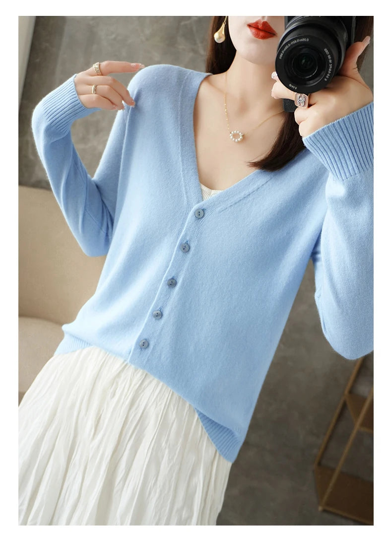 2024 New V-Neck Temperament Small Fragrant Wind Women Loose Sweater Sweater All Sweater Coat Special Offer Cardigan ZHI D035