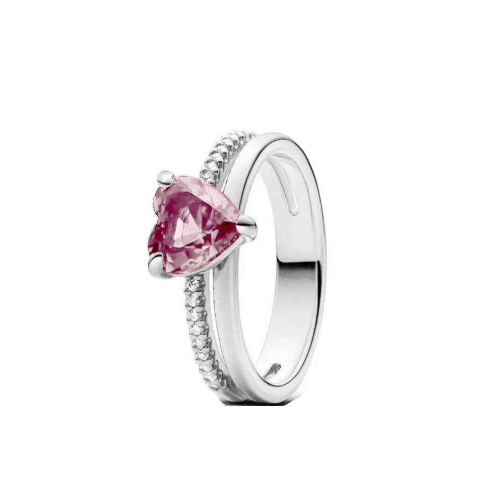 925 Sterling Silver Red Pink Blue Green Heart Stone Size 6 7 8 9 European Daisy Ring Rings Wedding Fashion Fine Jewelry Women